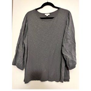J. Jill Embroidered 3/4 Sleeve Mixed-Media Top in Smoke
